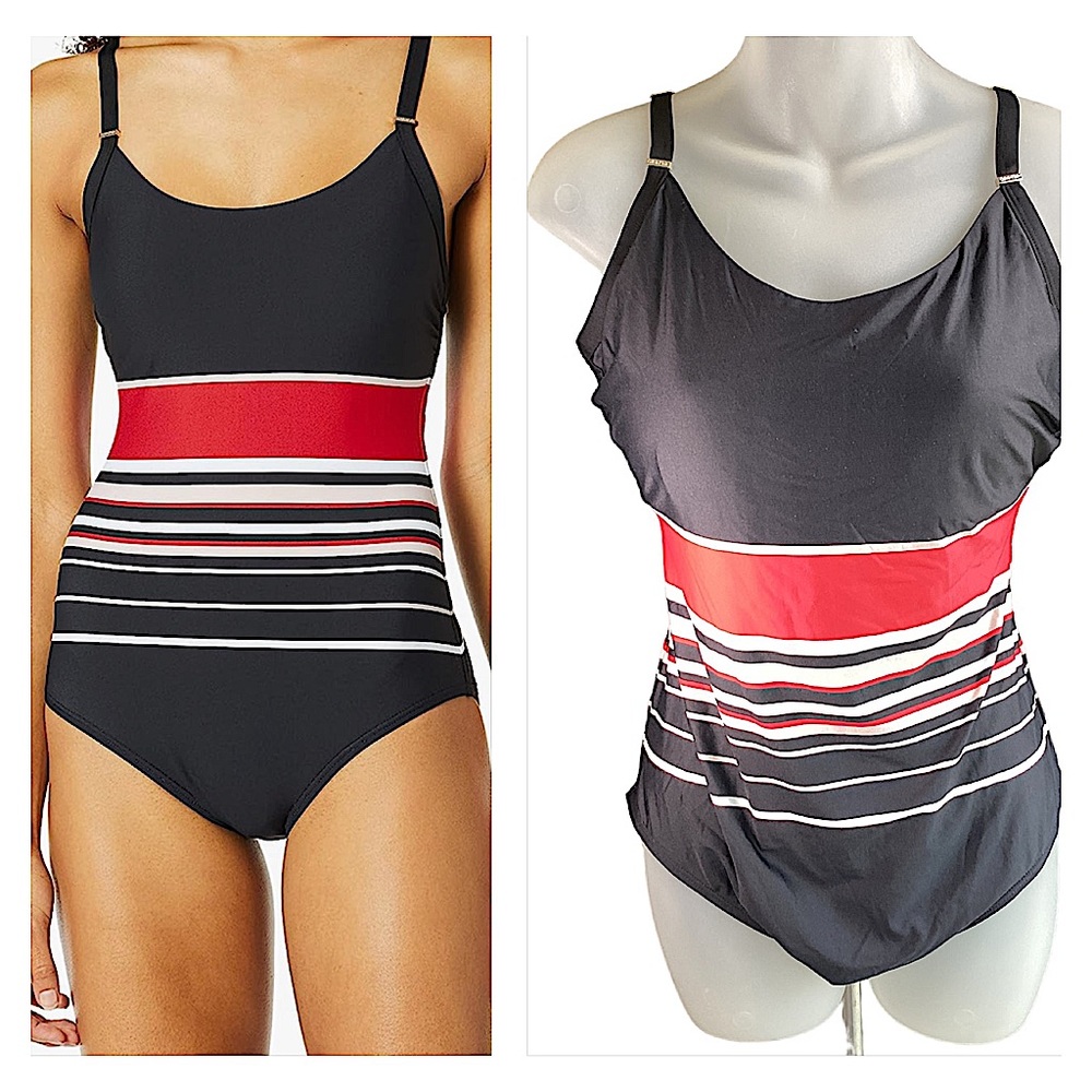 Calvin Klein Striped Print One Piece. B14